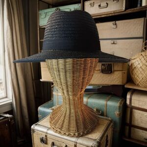 Made In Italy, Fedora Straw Hat, Black, Size Medium